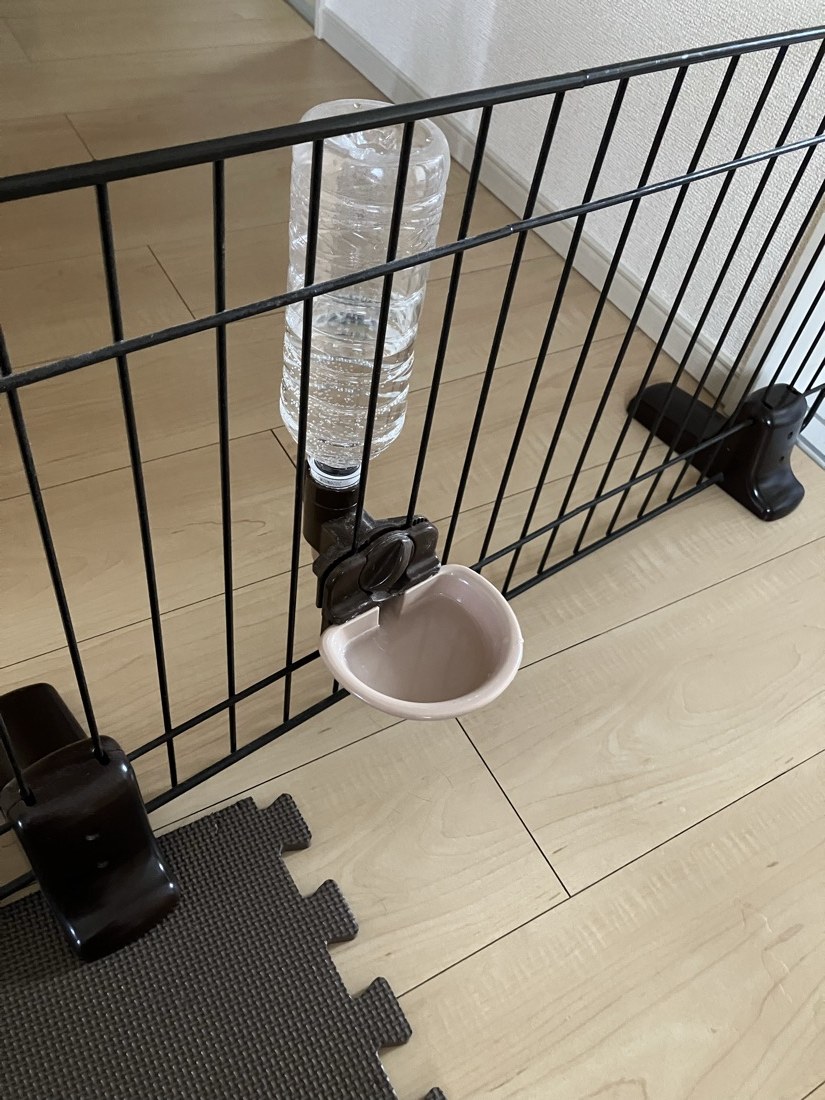 柵に取り付けた給水器